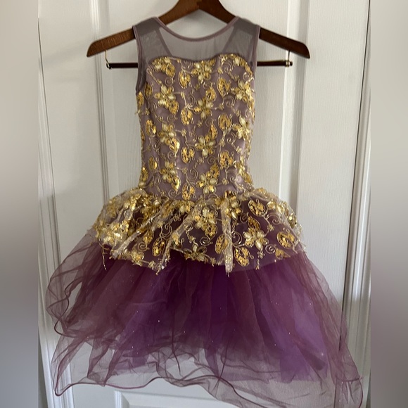 Weissman Dance Costume Purple Tulle and Gold Overlay Size MC - Picture 1 of 16
